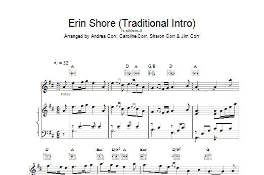The Corrs Erin Shore (Traditional Intro) sheet music notes and chords arranged for Piano, Vocal & Guitar Chords