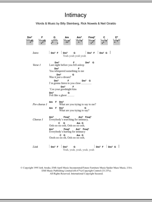 The Corrs Intimacy sheet music notes and chords arranged for Guitar Chords/Lyrics