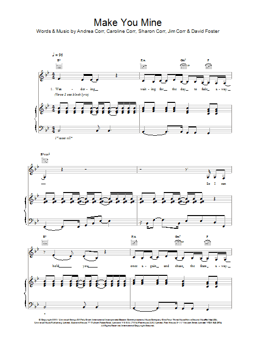 The Corrs Make You Mine sheet music notes and chords arranged for Piano, Vocal & Guitar Chords