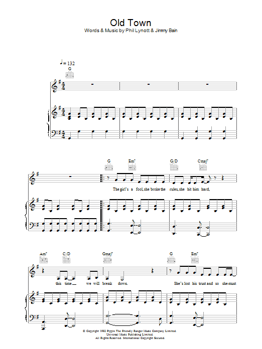 The Corrs Old Town sheet music notes and chords arranged for Piano, Vocal & Guitar Chords