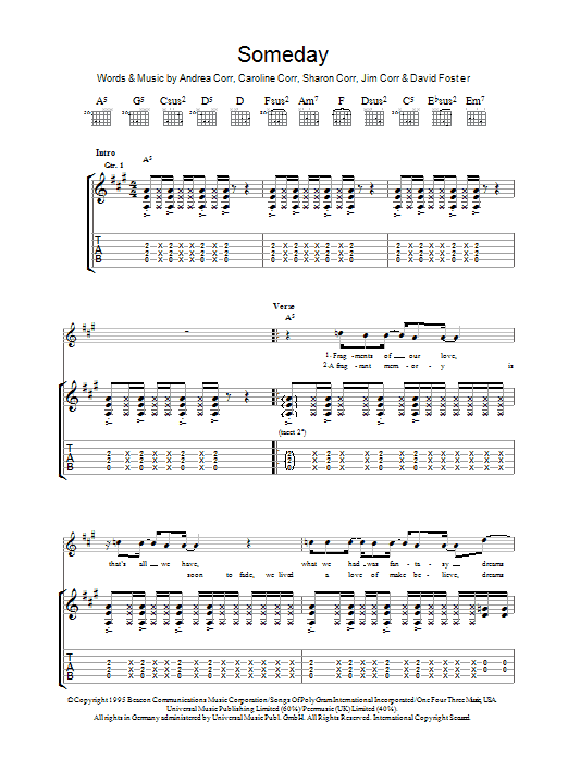 The Corrs Someday sheet music notes and chords arranged for Piano, Vocal & Guitar Chords