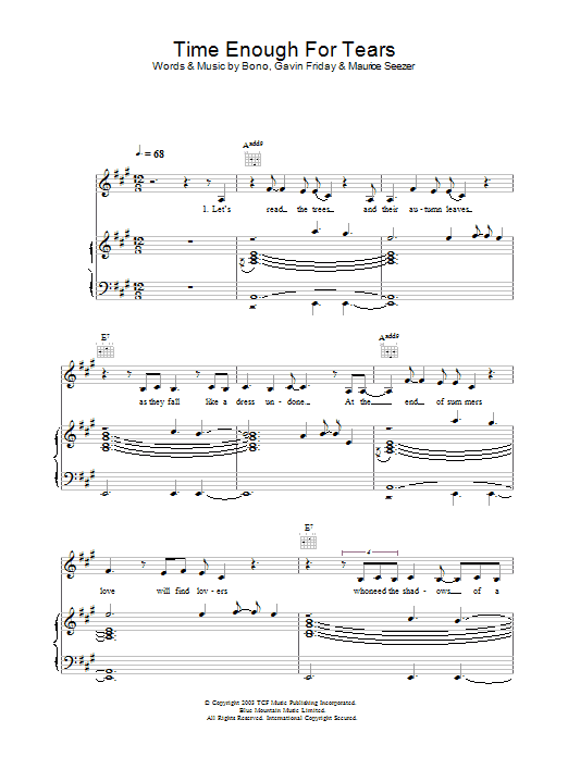 The Corrs Time Enough For Tears sheet music notes and chords arranged for Piano, Vocal & Guitar Chords