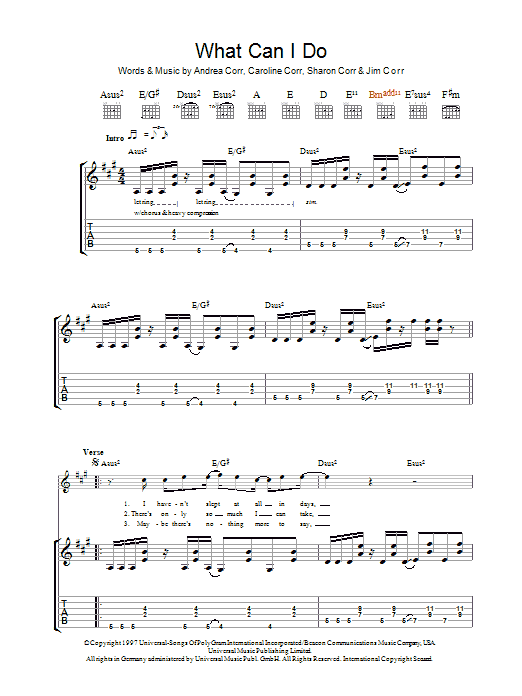 The Corrs What Can I Do sheet music notes and chords arranged for Piano Chords/Lyrics