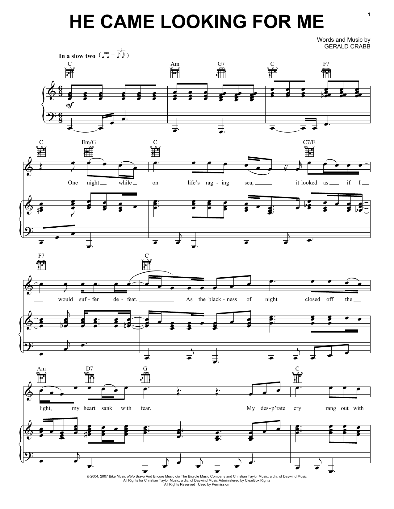 The Crabb Family He Came Looking For Me sheet music notes and chords arranged for Piano, Vocal & Guitar Chords (Right-Hand Melody)