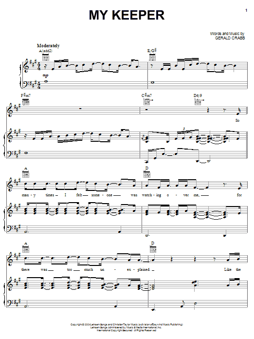 The Crabb Family My Keeper sheet music notes and chords arranged for Piano, Vocal & Guitar Chords (Right-Hand Melody)