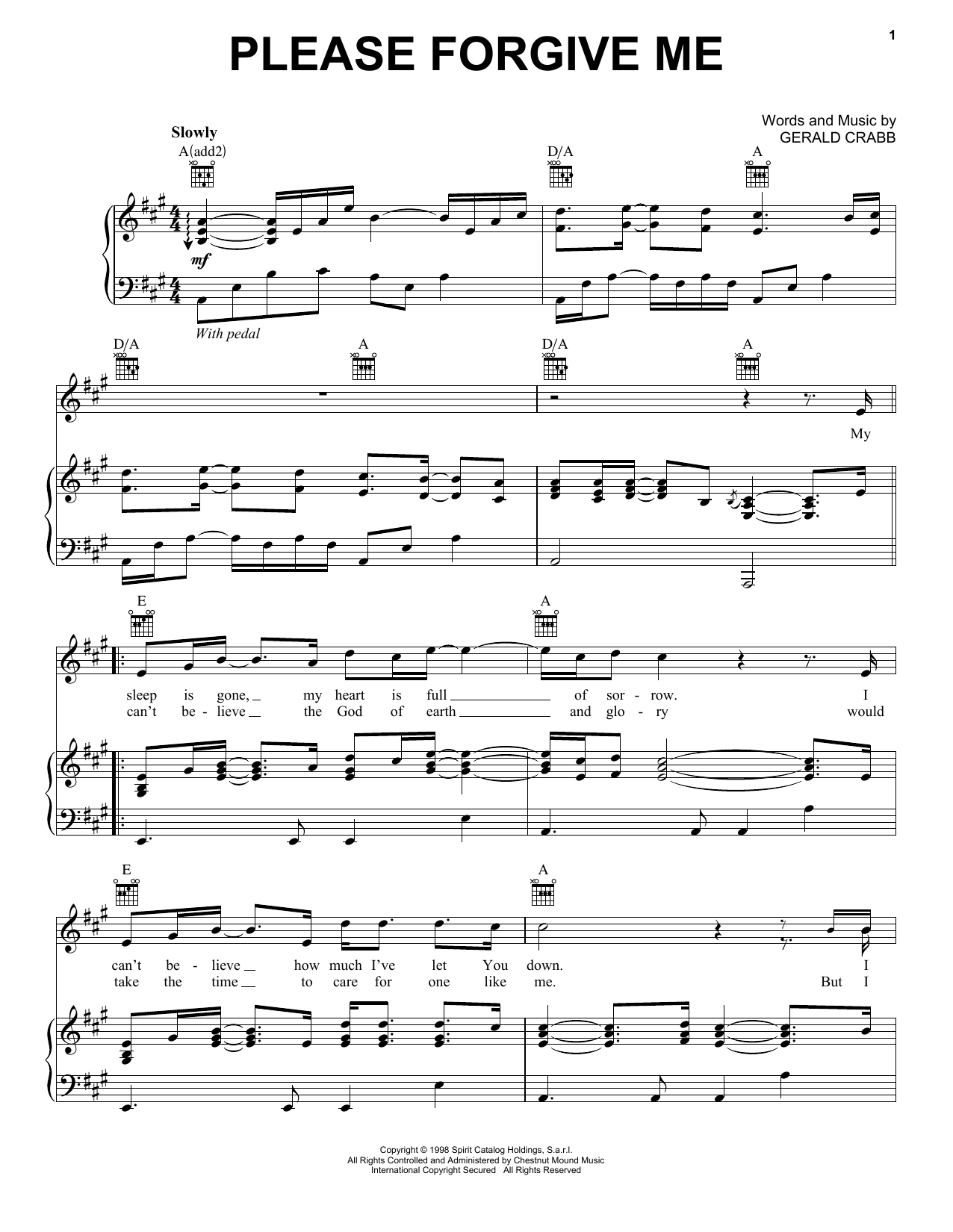 The Crabb Family Please Forgive Me sheet music notes and chords arranged for Piano, Vocal & Guitar Chords (Right-Hand Melody)