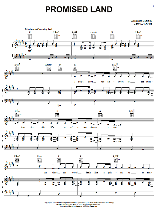 The Crabb Family Promised Land sheet music notes and chords arranged for Piano, Vocal & Guitar Chords (Right-Hand Melody)