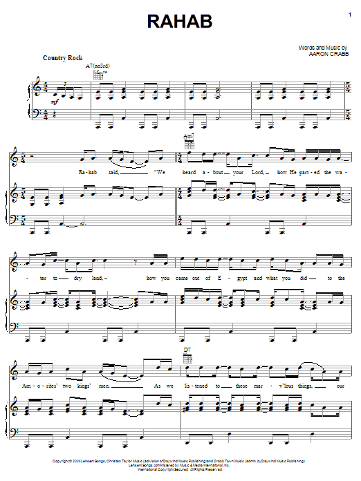 The Crabb Family Rahab sheet music notes and chords arranged for Piano, Vocal & Guitar Chords (Right-Hand Melody)