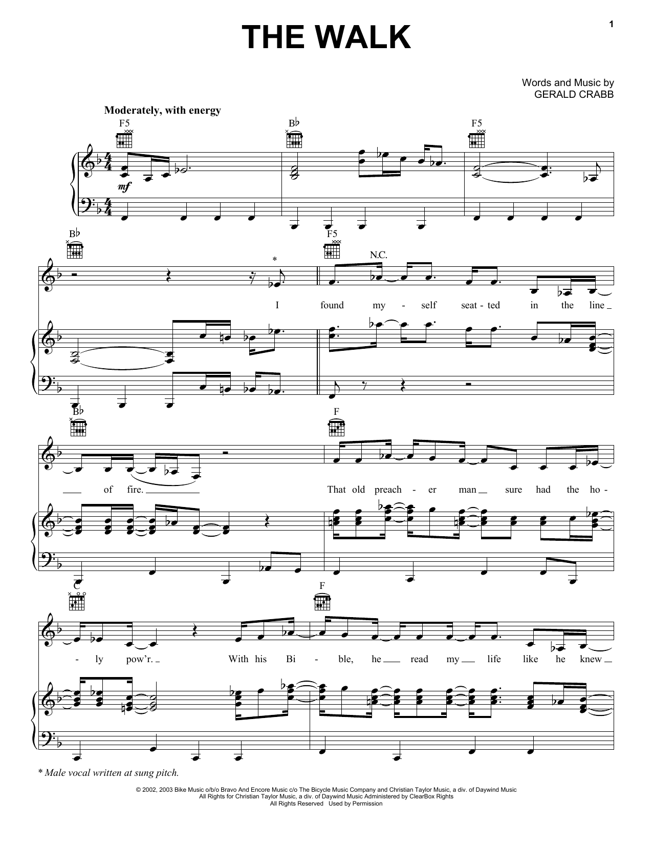 The Crabb Family The Walk sheet music notes and chords arranged for Piano, Vocal & Guitar Chords (Right-Hand Melody)