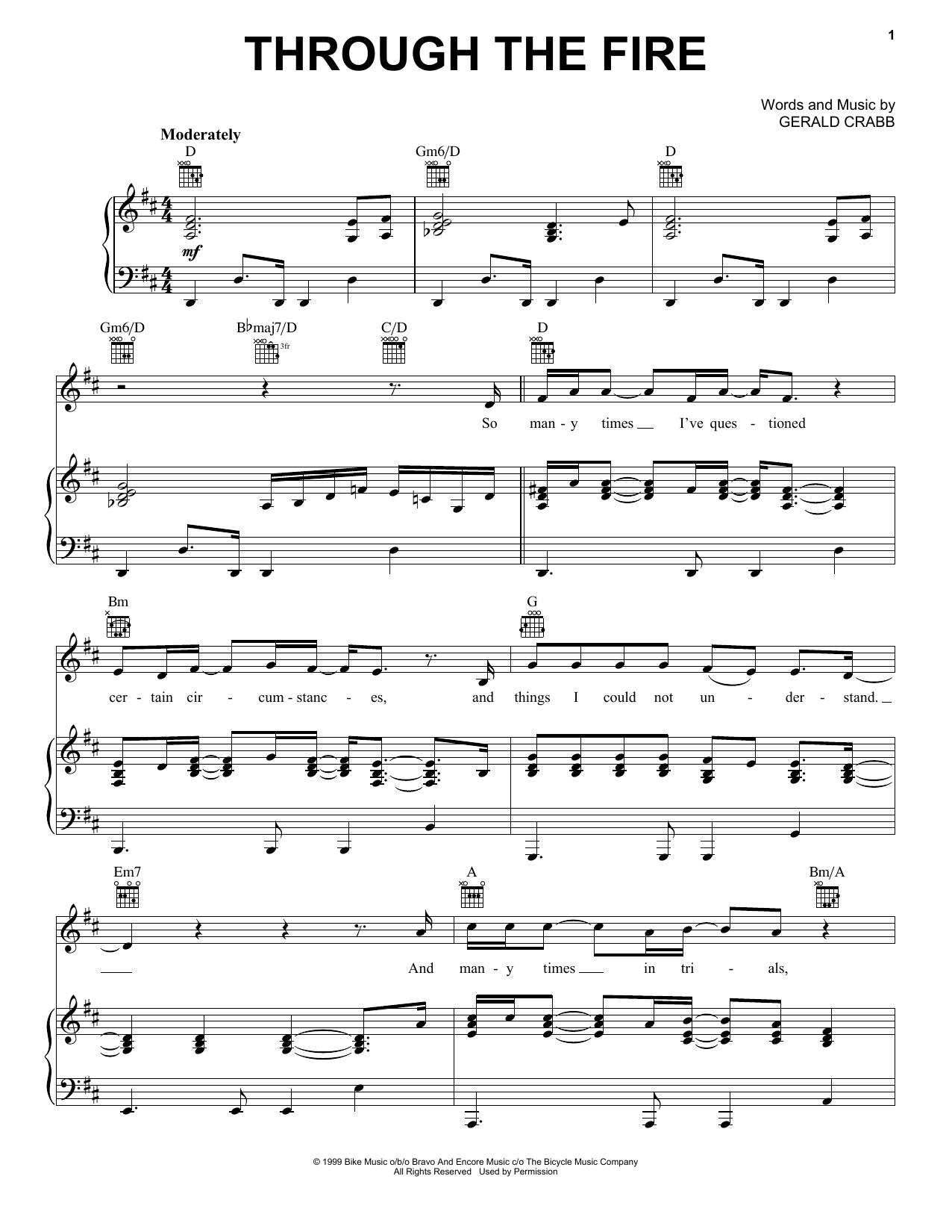 The Crabb Family Through The Fire sheet music notes and chords arranged for Piano, Vocal & Guitar Chords (Right-Hand Melody)