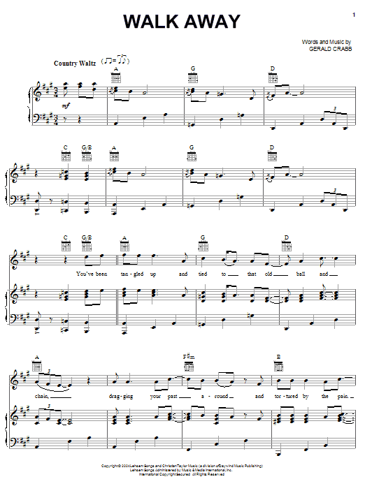 The Crabb Family Walk Away sheet music notes and chords arranged for Piano, Vocal & Guitar Chords (Right-Hand Melody)