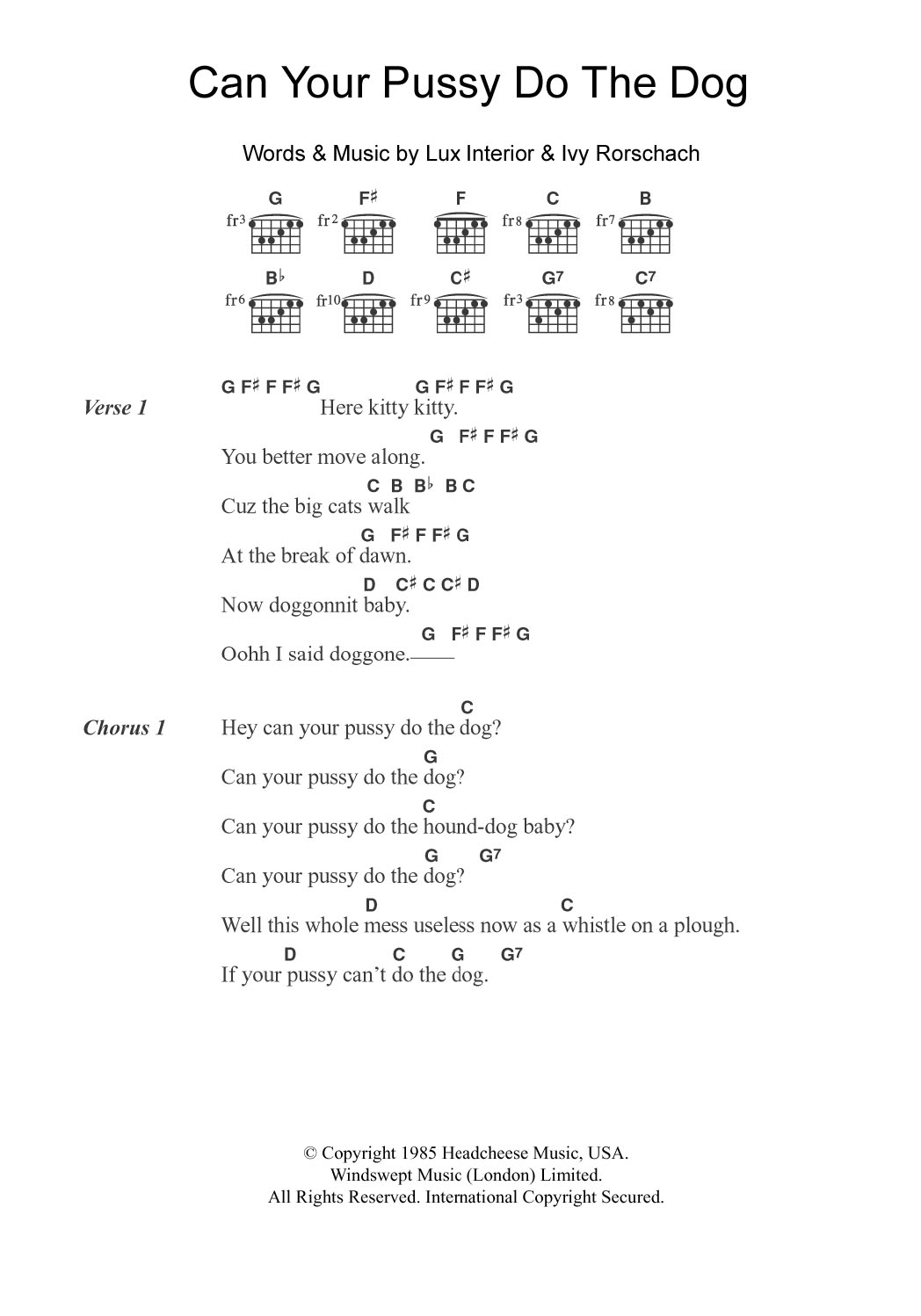 The Cramps Can Your Pussy Do The Dog? sheet music notes and chords arranged for Guitar Chords/Lyrics