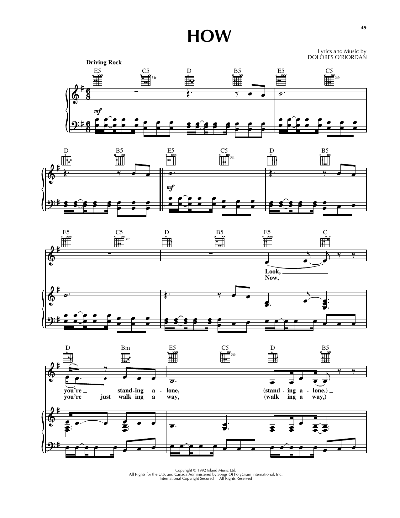 The Cranberries How sheet music notes and chords arranged for Piano, Vocal & Guitar Chords (Right-Hand Melody)