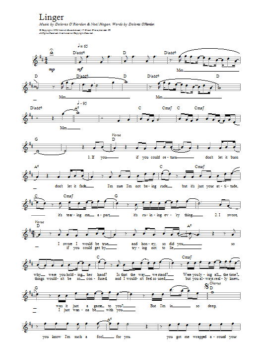 The Cranberries Linger sheet music notes and chords arranged for Lead Sheet / Fake Book