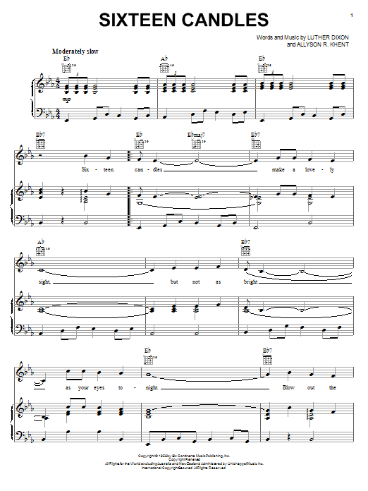 The Crests Sixteen Candles sheet music notes and chords arranged for Piano, Vocal & Guitar Chords (Right-Hand Melody)
