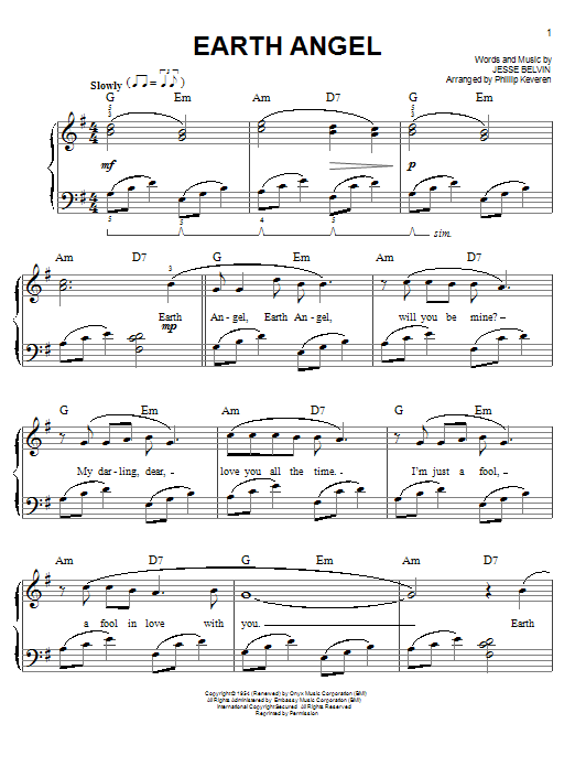 The Crew-Cuts Earth Angel (arr. Phillip Keveren) sheet music notes and chords arranged for Easy Piano