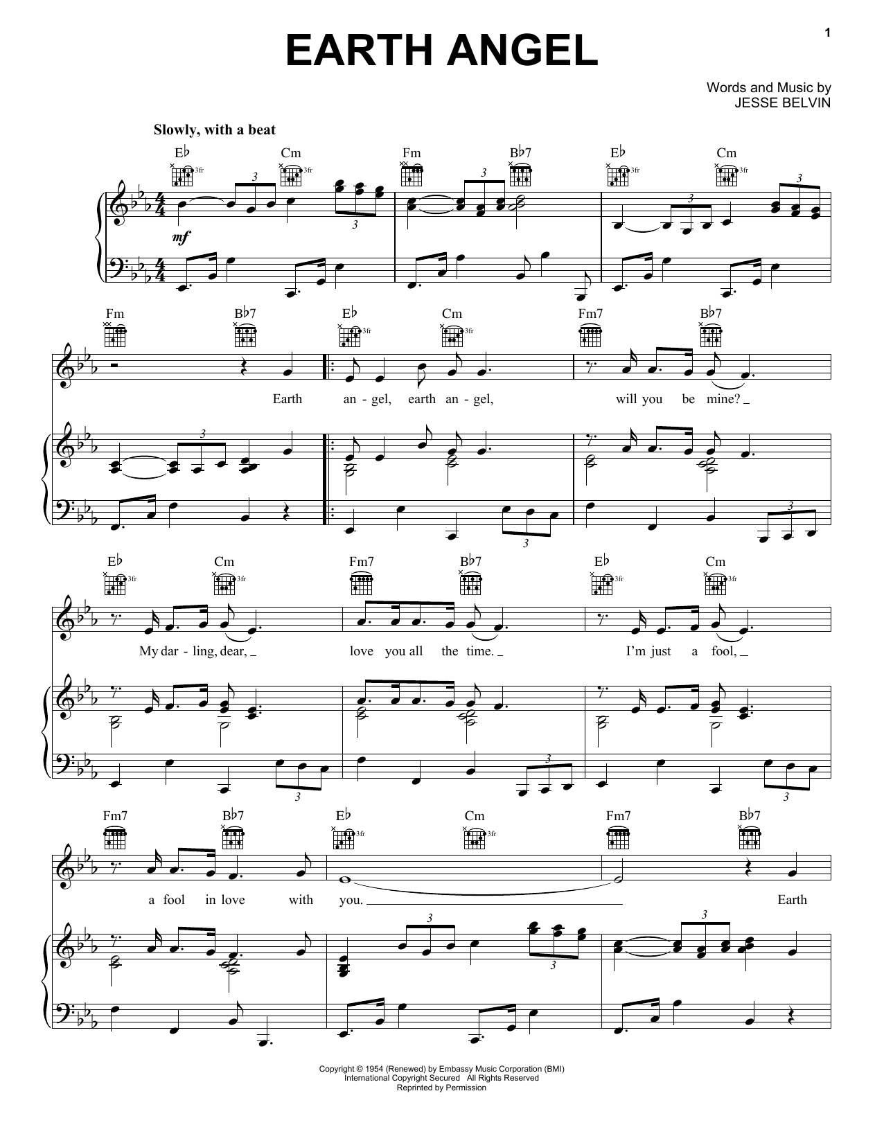 The Crew-Cuts Earth Angel sheet music notes and chords arranged for Harmonica
