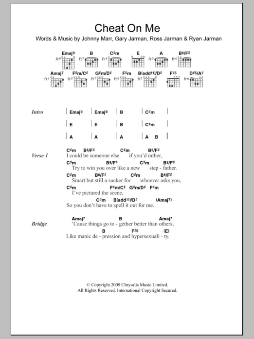 The Cribs Cheat On Me sheet music notes and chords arranged for Guitar Chords/Lyrics