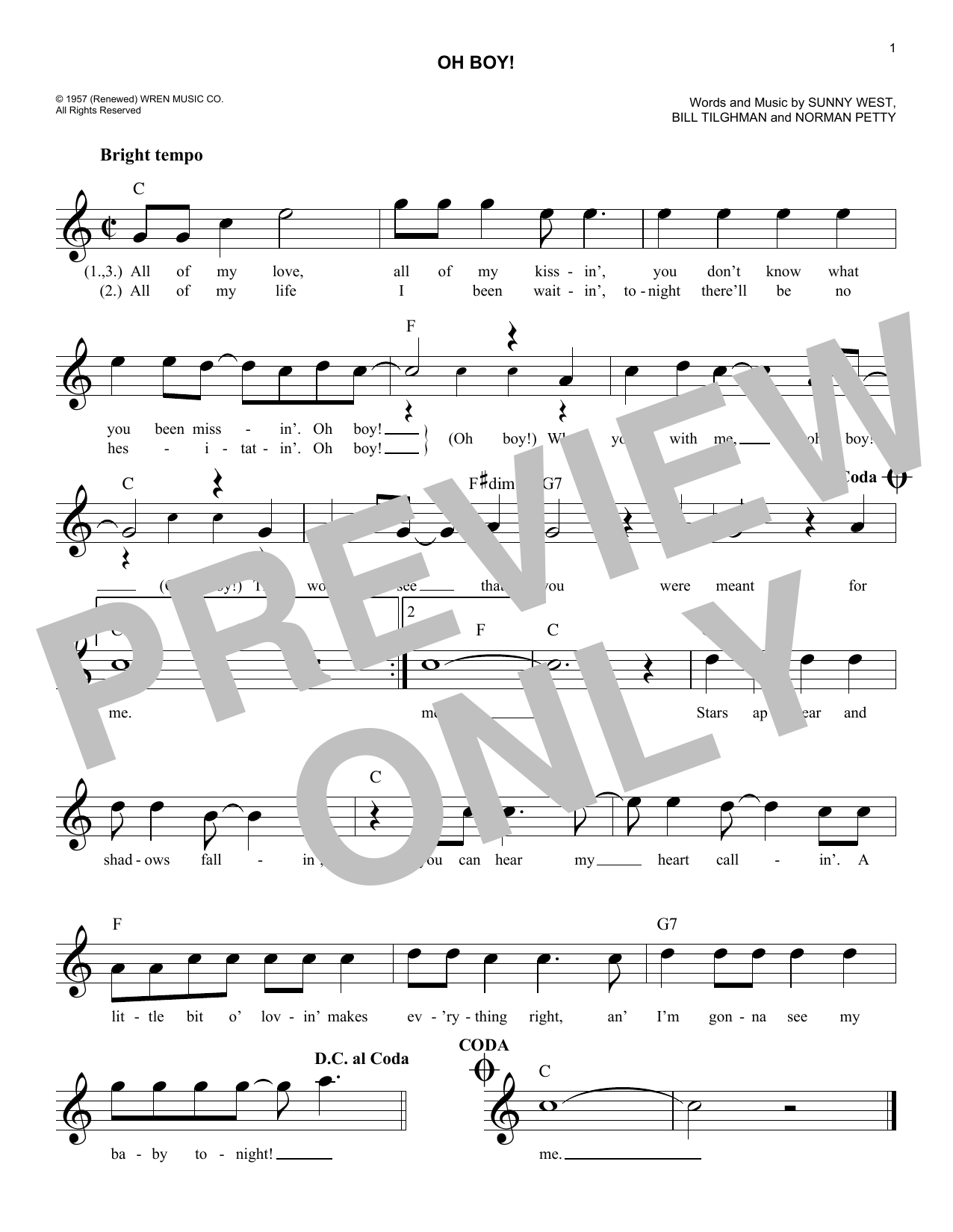The Crickets Oh Boy! sheet music notes and chords arranged for Lead Sheet / Fake Book