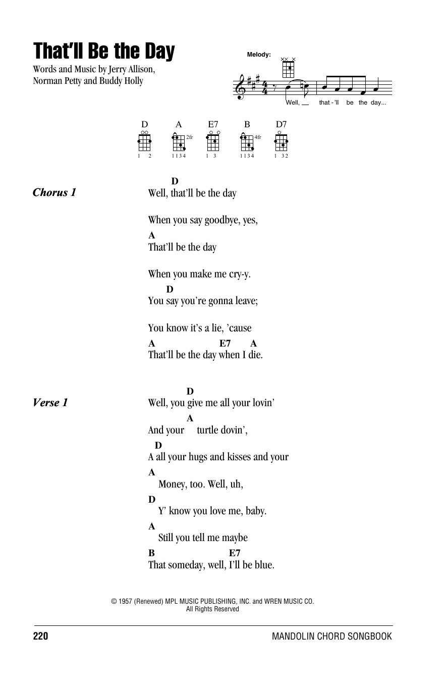 The Crickets That'll Be The Day sheet music notes and chords arranged for Clarinet Solo