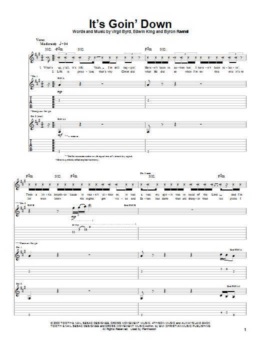The Cross Movement It's Goin' Down sheet music notes and chords arranged for Guitar Tab