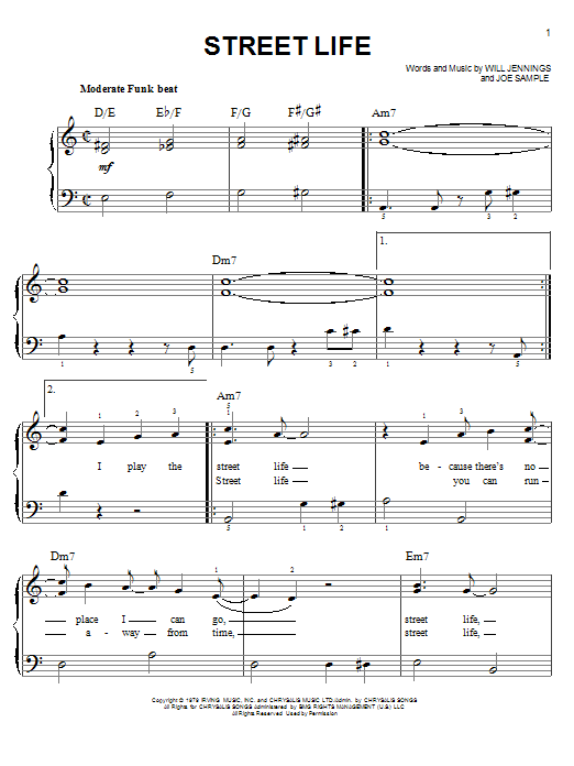 The Crusaders Street Life sheet music notes and chords arranged for Piano, Vocal & Guitar Chords (Right-Hand Melody)