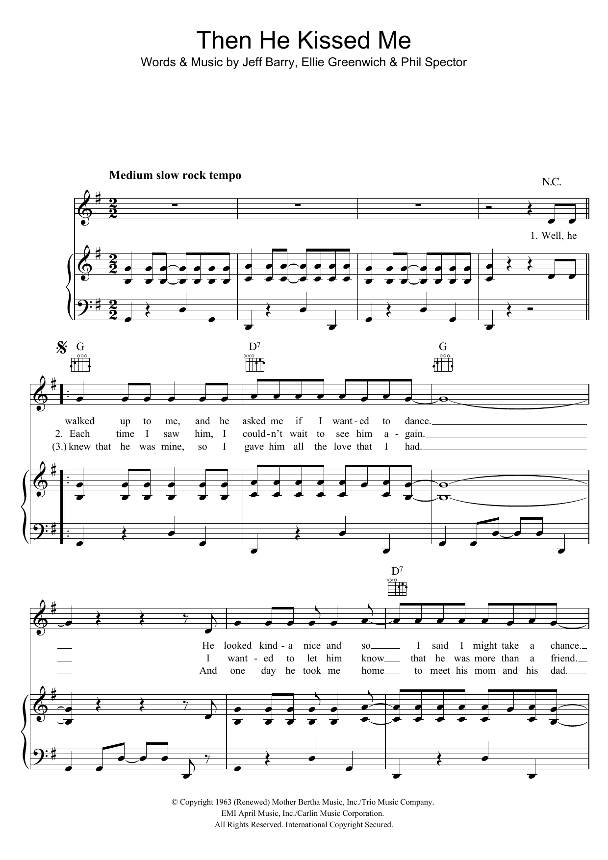 The Crystals (And) Then He Kissed Me sheet music notes and chords arranged for Piano, Vocal & Guitar Chords