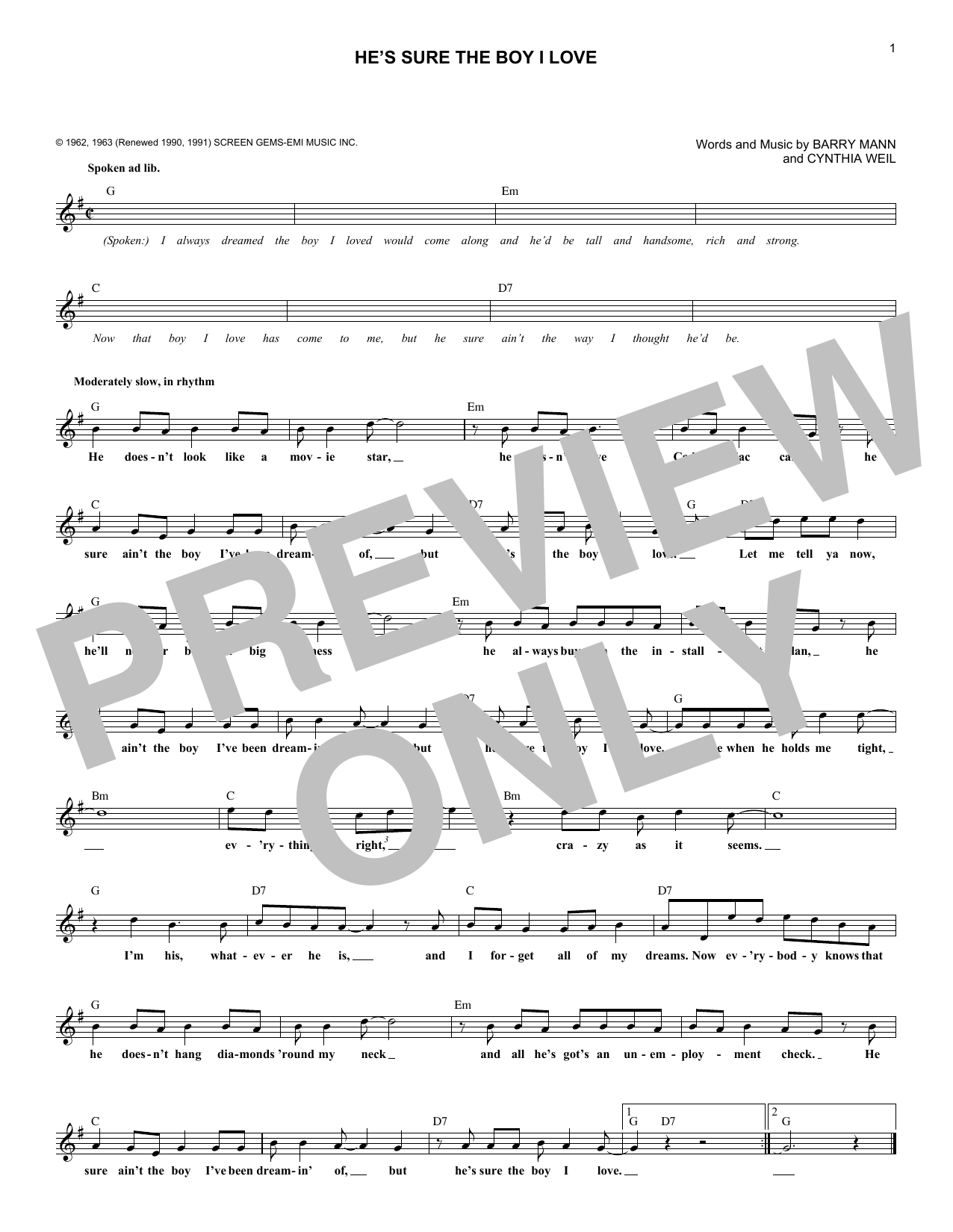 The Crystals He's Sure The Boy I Love sheet music notes and chords arranged for Lead Sheet / Fake Book