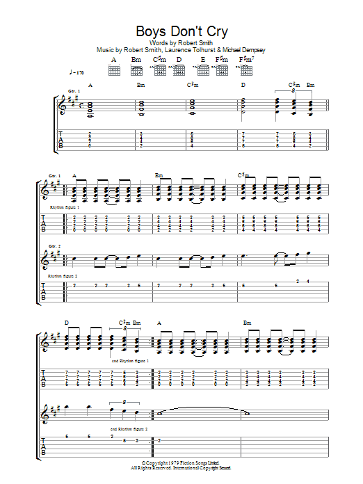 The Cure Boys Don't Cry sheet music notes and chords arranged for Ukulele Chords/Lyrics