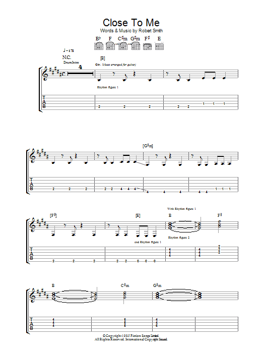 The Cure Close To Me sheet music notes and chords arranged for Guitar Tab