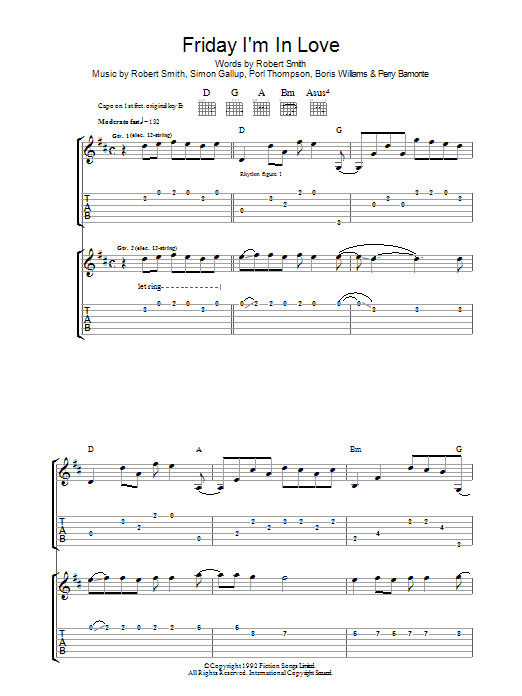 The Cure Friday I'm In Love sheet music notes and chords arranged for Guitar Lead Sheet