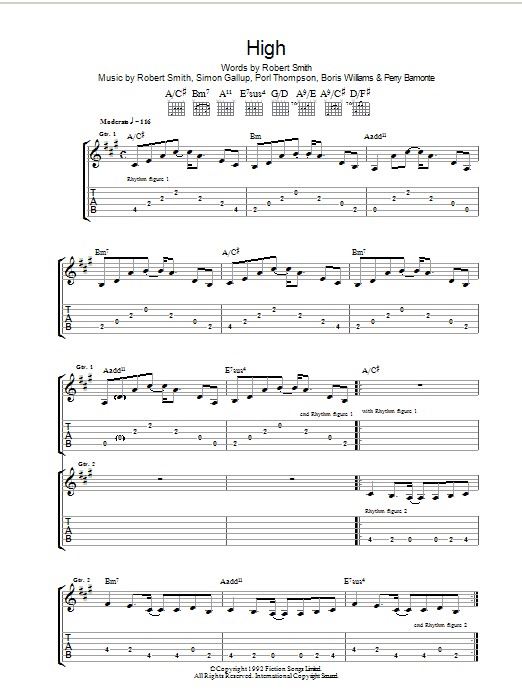 The Cure High sheet music notes and chords arranged for Guitar Tab