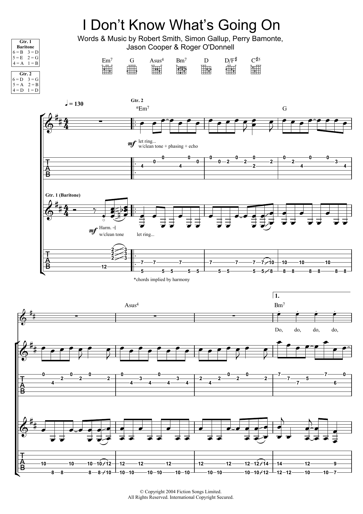 The Cure I Don't Know What's Going On sheet music notes and chords arranged for Guitar Tab