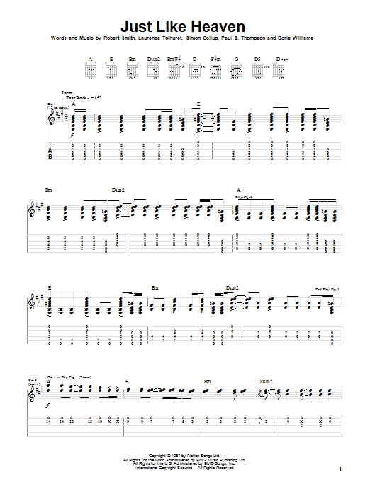 The Cure Just Like Heaven sheet music notes and chords arranged for Guitar Tab