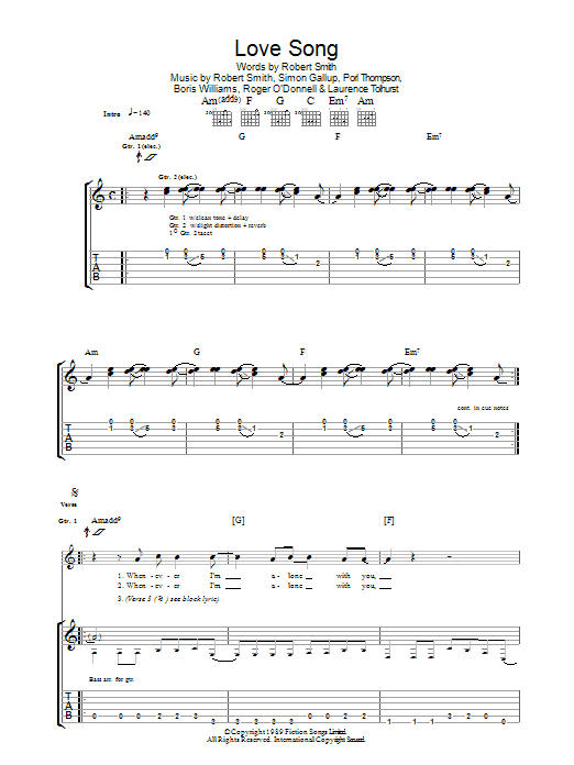 The Cure Lovesong sheet music notes and chords arranged for Piano, Vocal & Guitar Chords