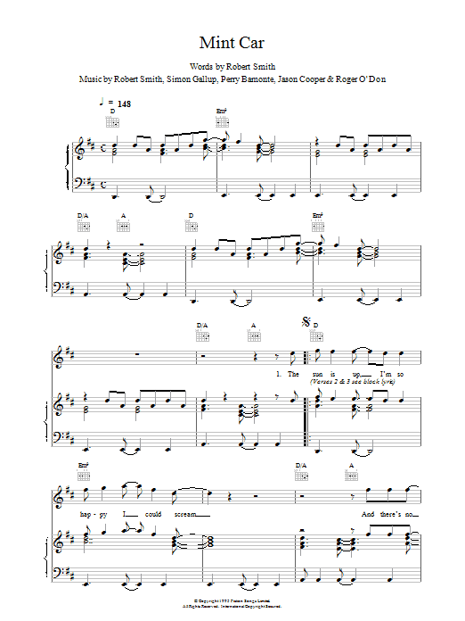 The Cure Mint Car sheet music notes and chords arranged for Piano, Vocal & Guitar Chords