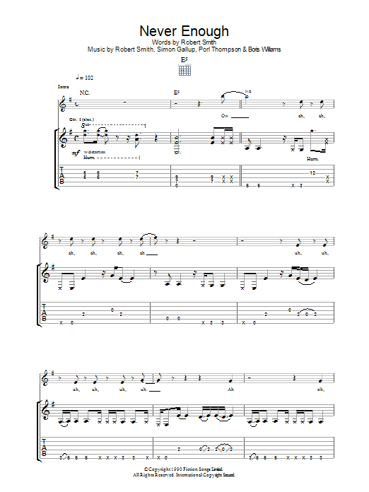 The Cure Never Enough sheet music notes and chords arranged for Guitar Tab