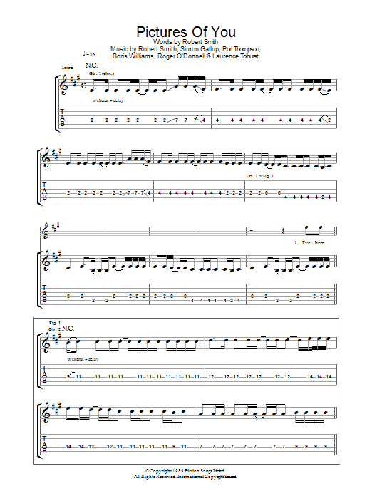 The Cure Pictures Of You sheet music notes and chords arranged for Guitar Tab