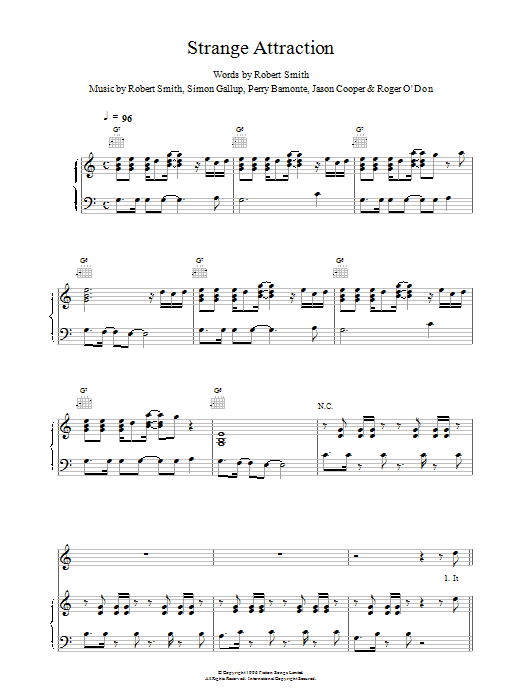 The Cure Strange Attraction sheet music notes and chords arranged for Piano, Vocal & Guitar Chords