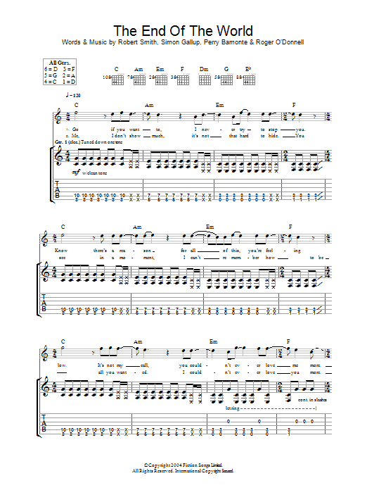 The Cure The End Of The World sheet music notes and chords arranged for Guitar Tab