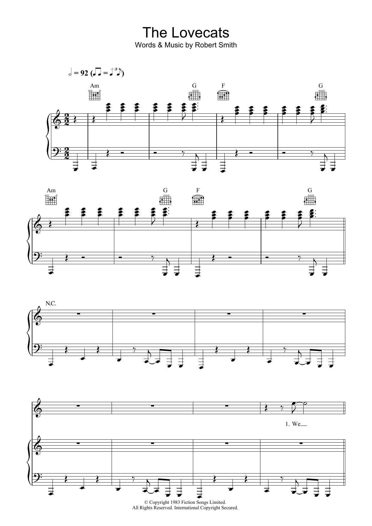 The Cure The Lovecats sheet music notes and chords arranged for Piano, Vocal & Guitar Chords