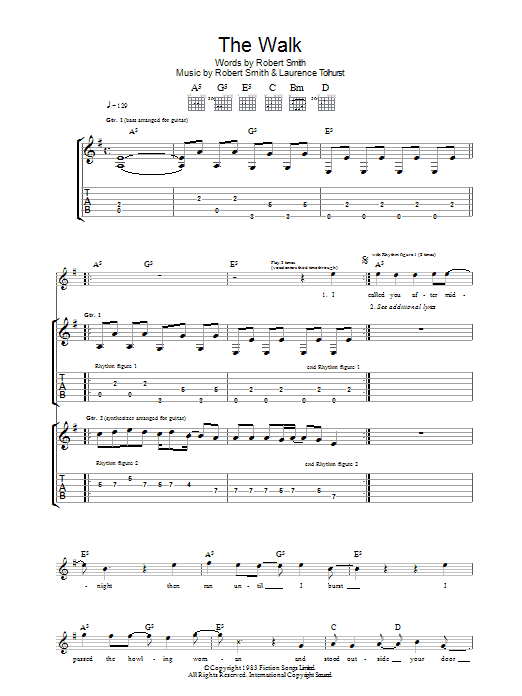 The Cure The Walk sheet music notes and chords arranged for Guitar Tab