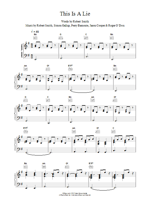 The Cure This Is A Lie sheet music notes and chords arranged for Piano, Vocal & Guitar Chords