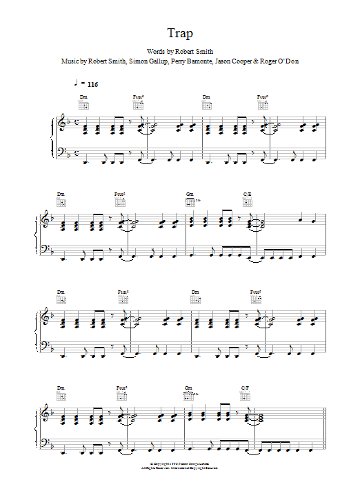 The Cure Trap sheet music notes and chords arranged for Piano, Vocal & Guitar Chords