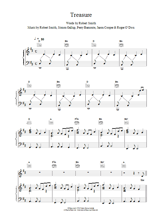 The Cure Treasure sheet music notes and chords arranged for Piano, Vocal & Guitar Chords
