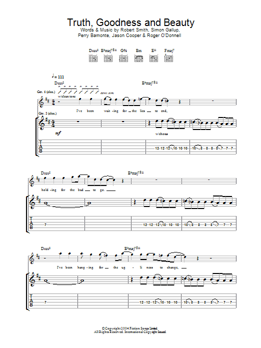 The Cure Truth, Goodness And Beauty sheet music notes and chords arranged for Guitar Tab
