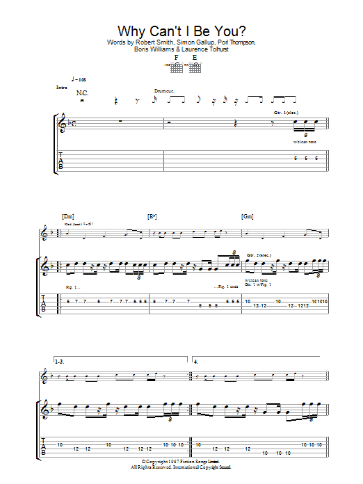 The Cure Why Can't I Be You? sheet music notes and chords arranged for Guitar Tab