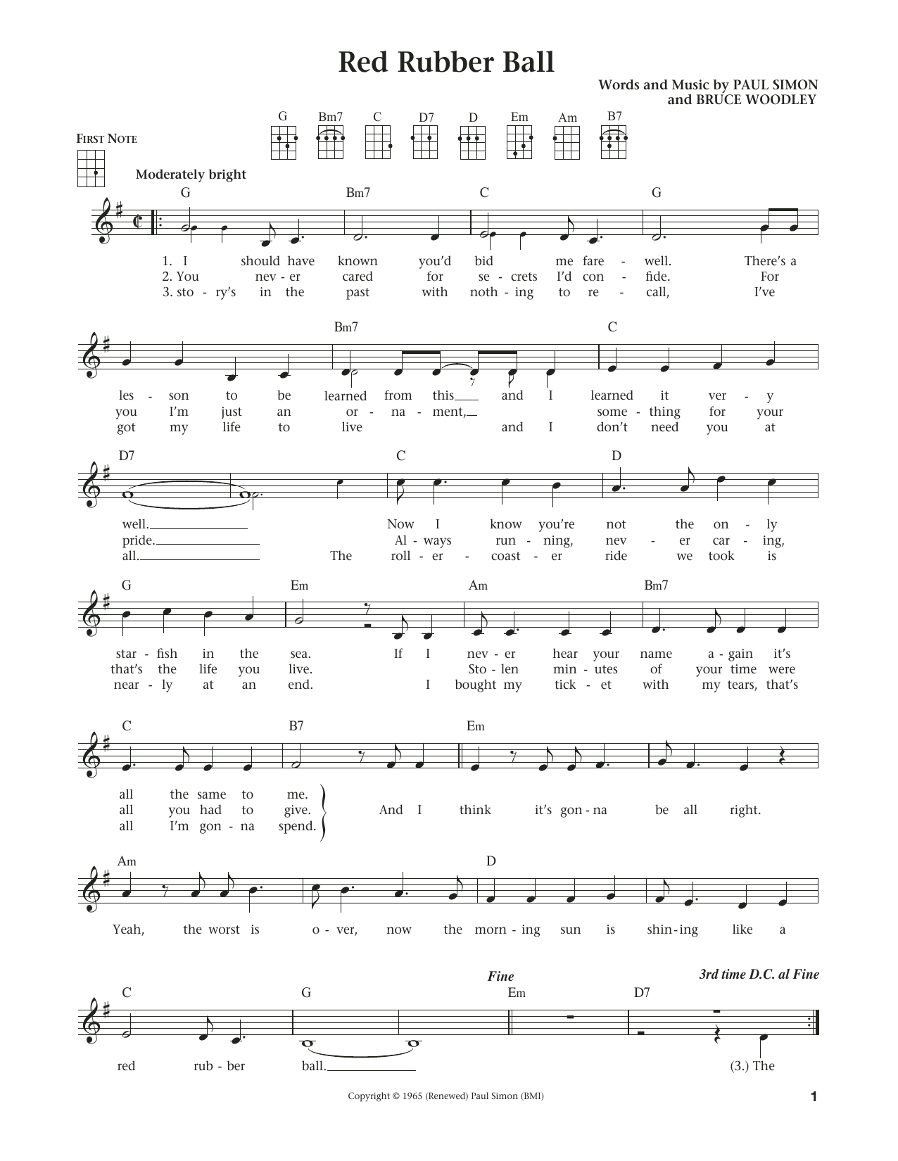 The Cyrkle Red Rubber Ball (from The Daily Ukulele) (arr. Liz and Jim Beloff) sheet music notes and chords arranged for Ukulele