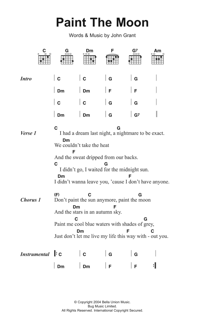 The Czars Paint The Moon sheet music notes and chords arranged for Guitar Chords/Lyrics