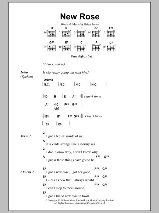 The Damned New Rose sheet music notes and chords arranged for Guitar Chords/Lyrics